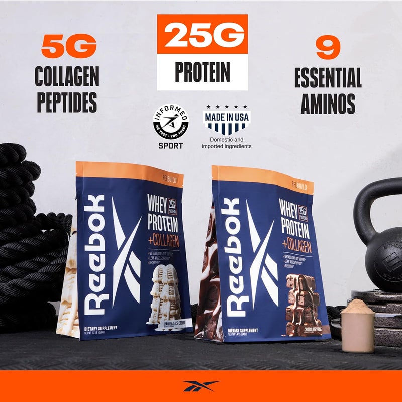 Reebok Whey Protein Powder  Collagen Peptides  25g Protein with 9 Essential Amino Acids  Muscle Recovery Joint  Gut Support  InformedSport Certified  ReeBuild Chocolate Fudge Flavor 13 lb - Image 2