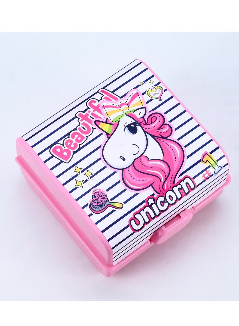 HEREVIN صندوق غداء هيرفين بطباعة يونيكورن باللون الوردي للأطفال – حاوية طعام من بولي بروبيلين (PP) خالية من BPA مع غطاء قفل Snap - Image 2