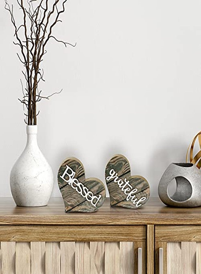 جيتك لوحة "ممتن ومبارك" من قطعتين من جيتك، زينة خشبية على شكل قلب، صينية خشبية ريفية متعددة الطبقات على شكل قلب لتزيين غرفة المعيشة وغرفة النوم وطاولة المكتب - Image 5