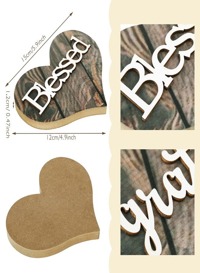 جيتك لوحة "ممتن ومبارك" من قطعتين من جيتك، زينة خشبية على شكل قلب، صينية خشبية ريفية متعددة الطبقات على شكل قلب لتزيين غرفة المعيشة وغرفة النوم وطاولة المكتب - Image 2