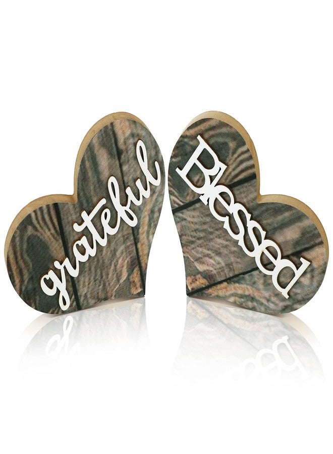 جيتك لوحة "ممتن ومبارك" من قطعتين من جيتك، زينة خشبية على شكل قلب، صينية خشبية ريفية متعددة الطبقات على شكل قلب لتزيين غرفة المعيشة وغرفة النوم وطاولة المكتب - Image 1