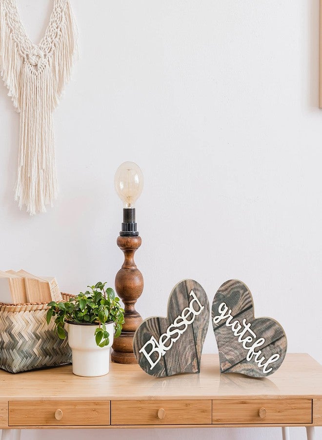 جيتك لوحة "ممتن ومبارك" من قطعتين من جيتك، زينة خشبية على شكل قلب، صينية خشبية ريفية متعددة الطبقات على شكل قلب لتزيين غرفة المعيشة وغرفة النوم وطاولة المكتب - Image 4