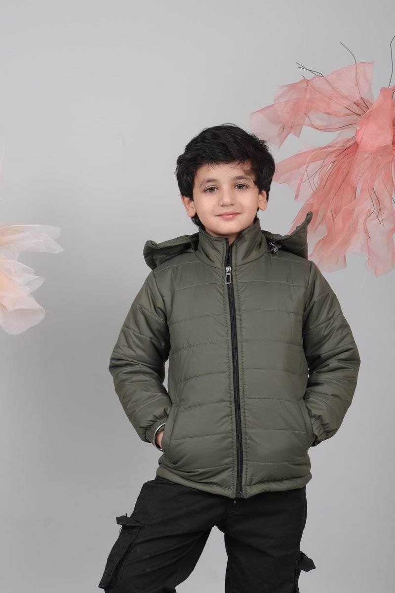 superminis Kids Puffer Two Pockets Warm Full Sleeves Winter Jacket for Boys (8-10 Years, Mehandi Green) - Image 2