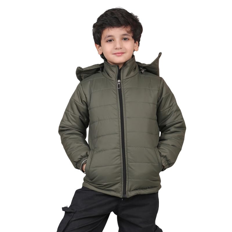 superminis Kids Puffer Two Pockets Warm Full Sleeves Winter Jacket for Boys (8-10 Years, Mehandi Green) - Image 1