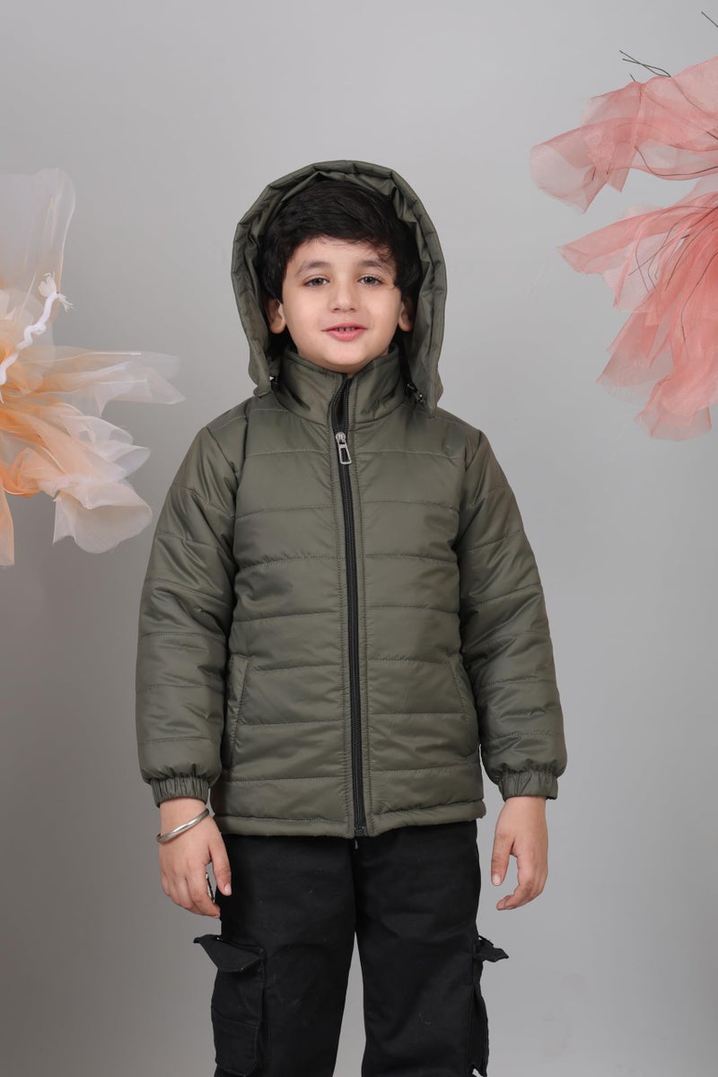 superminis Kids Puffer Two Pockets Warm Full Sleeves Winter Jacket for Boys (8-10 Years, Mehandi Green) - Image 5