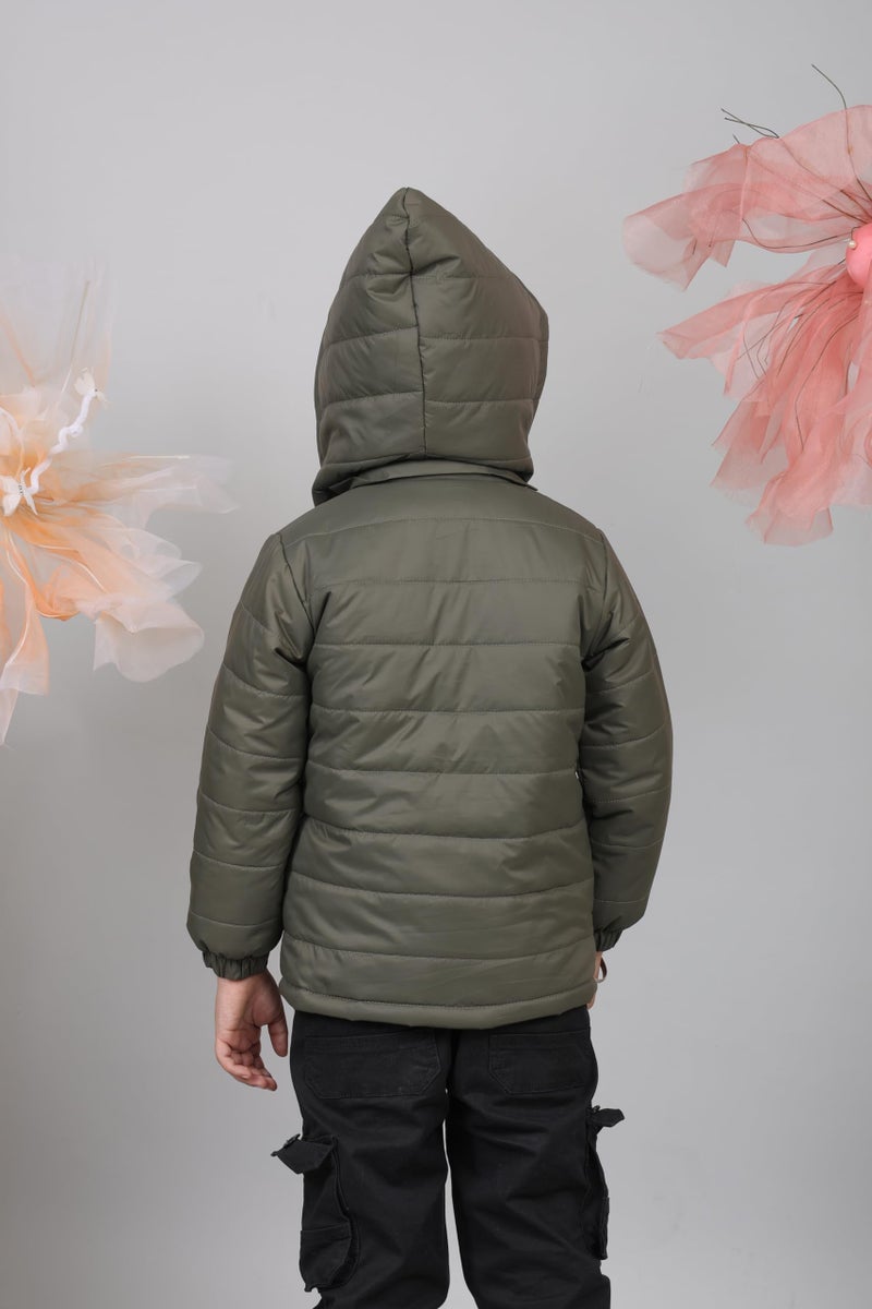 superminis Kids Puffer Two Pockets Warm Full Sleeves Winter Jacket for Boys (8-10 Years, Mehandi Green) - Image 4