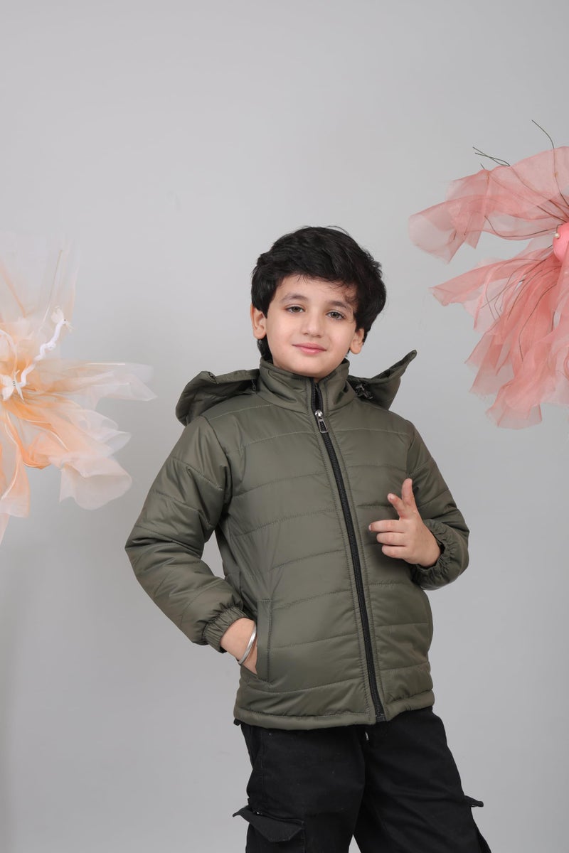 superminis Kids Puffer Two Pockets Warm Full Sleeves Winter Jacket for Boys (8-10 Years, Mehandi Green) - Image 3