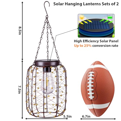 ALL FORTUNE Hanging Solar Lanterns Outdoor Waterproof, Vintage Copper Hanging Lantern Lights for Outside, Solar Chandelier Outdoor Idea for Yard Garden Pathway Gazebo Pergola Porch Decor, 2 Pack - Image 5