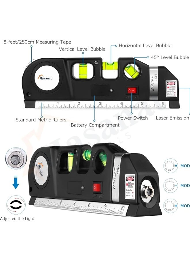 HASANAT ESSENTIALS Laser Level Tool Multipurpose Laser Level Kit Standard Cross Line Leveler Beam Tool with Measure Tape Ruler Adjusted Metric Rulers  - Image 3