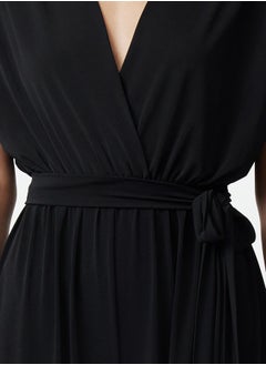 trendyol Black V Neck Belted Knitted Jumpsuit TPRSS23TU00029  - Image 3