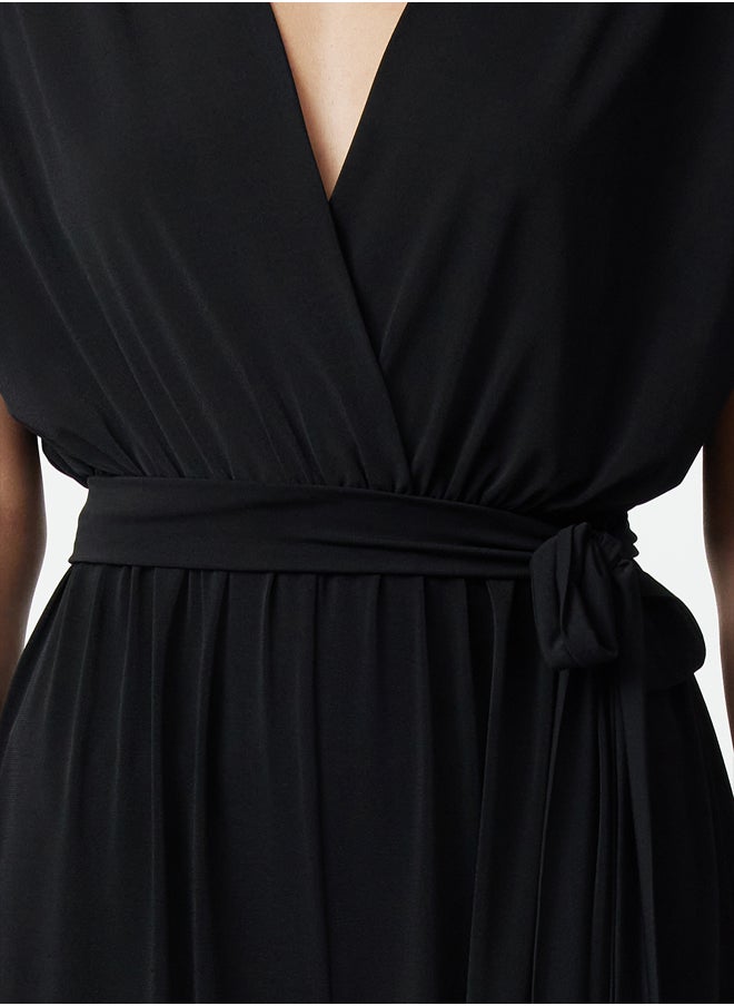 trendyol Black V Neck Belted Knitted Jumpsuit TPRSS23TU00029  - Image 3