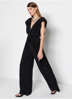 Black V Neck Belted Knitted Jumpsuit TPRSS23TU00029 - pzsku/Z80AA44F2CA01F42797CEZ/45/_/1739718358/2c54287c-e860-4754-a7f0-f3324cf280e1