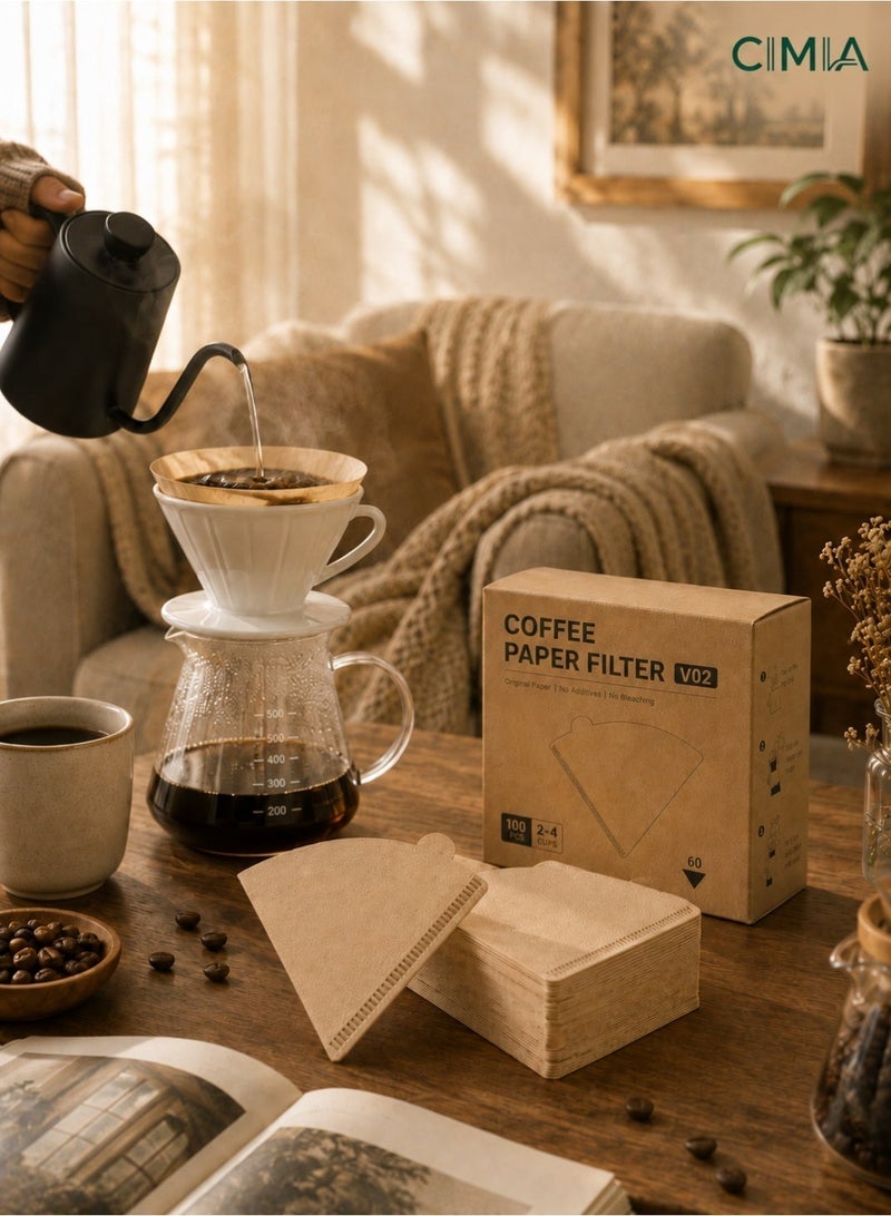CIMIA 100pcs V60 coffee filters, suitable for pour-over coffee and drip coffee machines. Disposable filters with fine filtration, comes with a flip-top box. Perfect for home, office, or travel use. - Image 5
