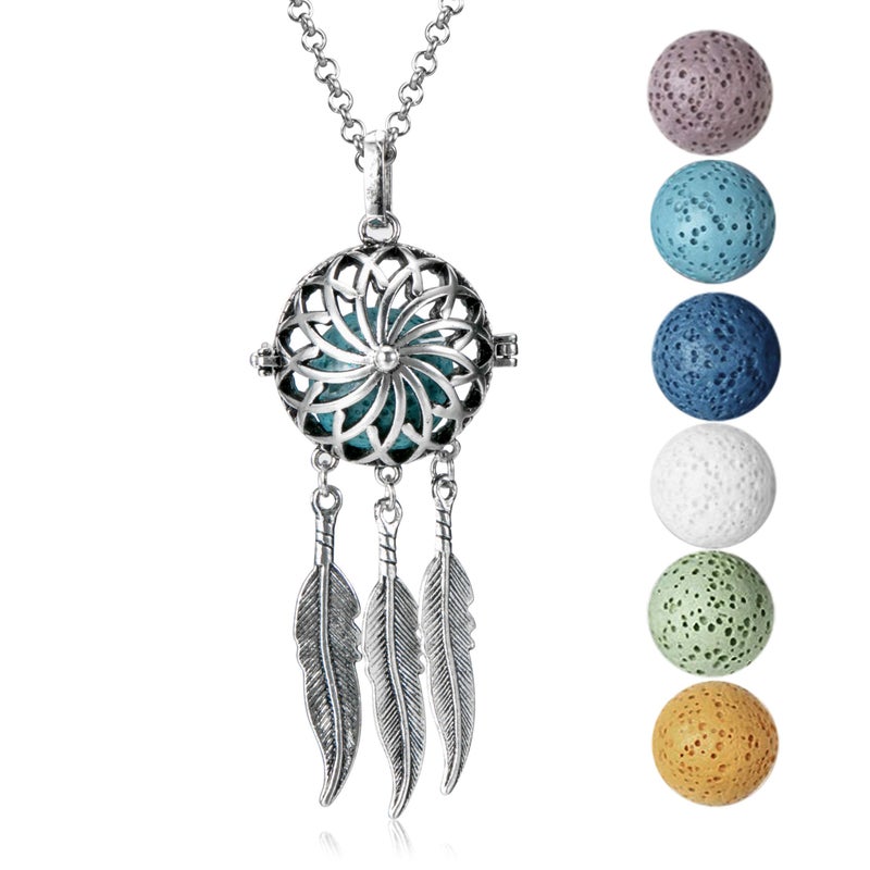 mEssentials Wild Essentials Dream Catcher Essential Oil Diffuser Nickel Free Alloy Locket Pendant with 24 inch Chain, 6 Color Lava Stones, Customizable Color Changing Perfume Jewelry for Aromatherapy - Image 4