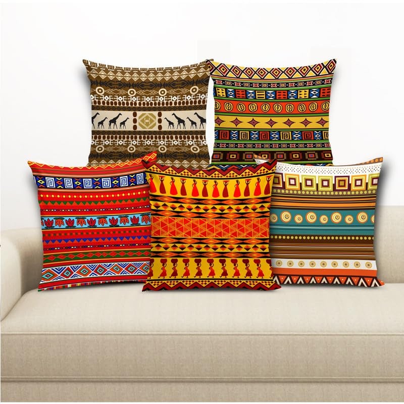BMRGIFTS Soft Fabric Designer Decorative Printed 200 TC Cushion Cover Decorations For Sofa Living Room Set Of 5 16 X 16 Inch Multi (MULTIMFCC17) - Image 1