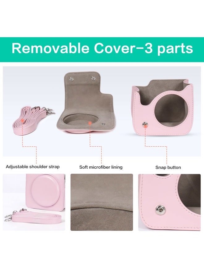 Mosiso Camera Case Compatible with Instax Mini 7+ Instant Camera, PU Leather Protective Case Cover Carrying Storage Bag with Adjustable Shoulder Strap, Pink - Image 3