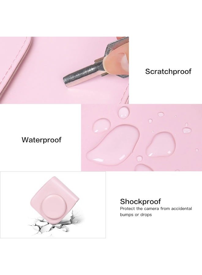 Mosiso Camera Case Compatible with Instax Mini 7+ Instant Camera, PU Leather Protective Case Cover Carrying Storage Bag with Adjustable Shoulder Strap, Pink - Image 4