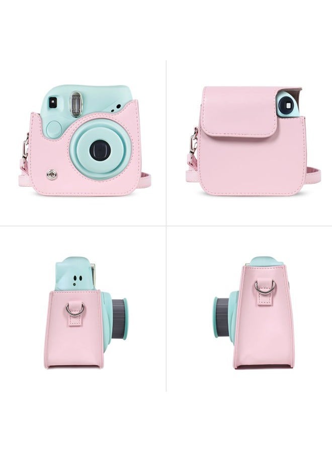 Mosiso Camera Case Compatible with Instax Mini 7+ Instant Camera, PU Leather Protective Case Cover Carrying Storage Bag with Adjustable Shoulder Strap, Pink - Image 5