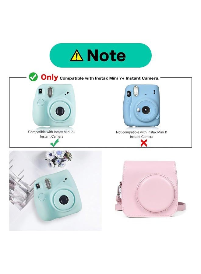 Mosiso Camera Case Compatible with Instax Mini 7+ Instant Camera, PU Leather Protective Case Cover Carrying Storage Bag with Adjustable Shoulder Strap, Pink - Image 2