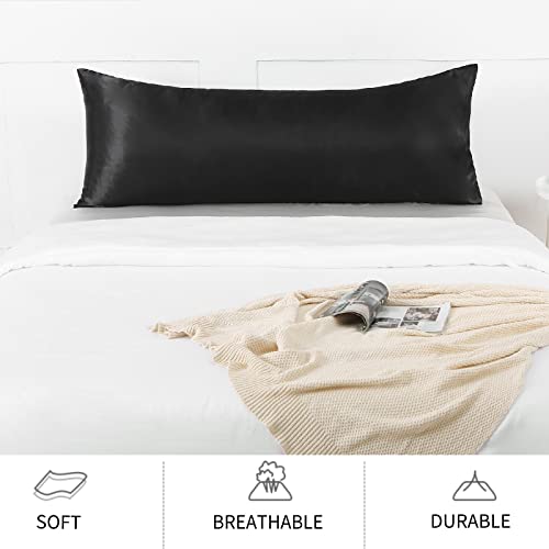 LCBD Satin Body Pillow Case for Hair and Skin, Black Silk Satin Body Pillowcase Cover, 20x54 Body Cooling Pillow Cover with Envelope Closure - Image 3