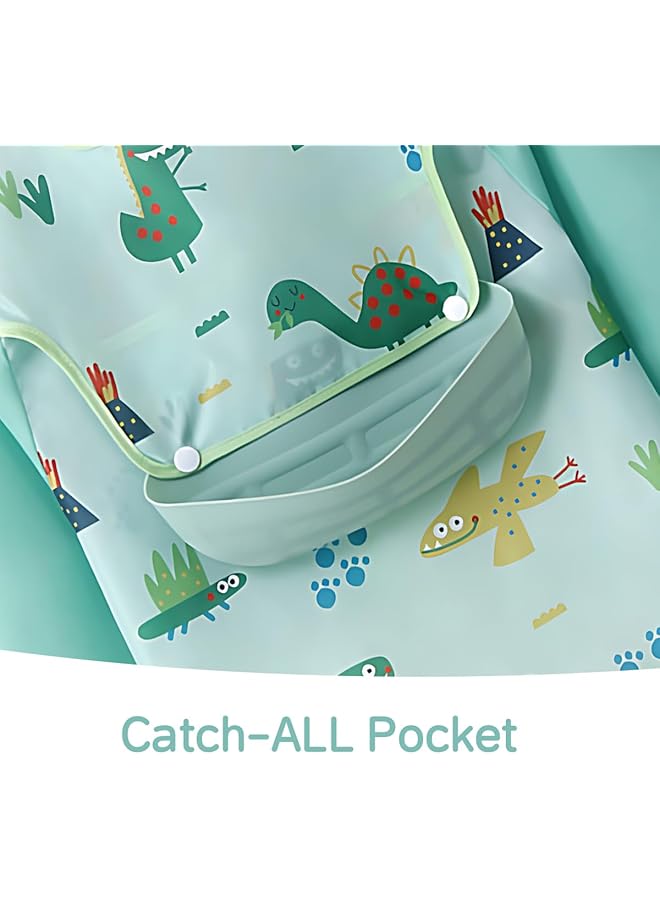 ECVV Long Sleeve Baby Bibs Mess Proof Infant Feeding Bibs With Food Catcher Waterproof Cute Cartoon Pattern Baby Smocks Eating Bib For Toddlers One Size - Image 4