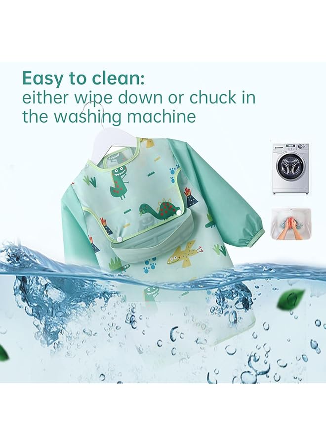 ECVV Long Sleeve Baby Bibs Mess Proof Infant Feeding Bibs With Food Catcher Waterproof Cute Cartoon Pattern Baby Smocks Eating Bib For Toddlers One Size - Image 2