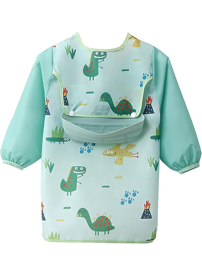 ECVV Long Sleeve Baby Bibs Mess Proof Infant Feeding Bibs With Food Catcher Waterproof Cute Cartoon Pattern Baby Smocks Eating Bib For Toddlers One Size - Image 1