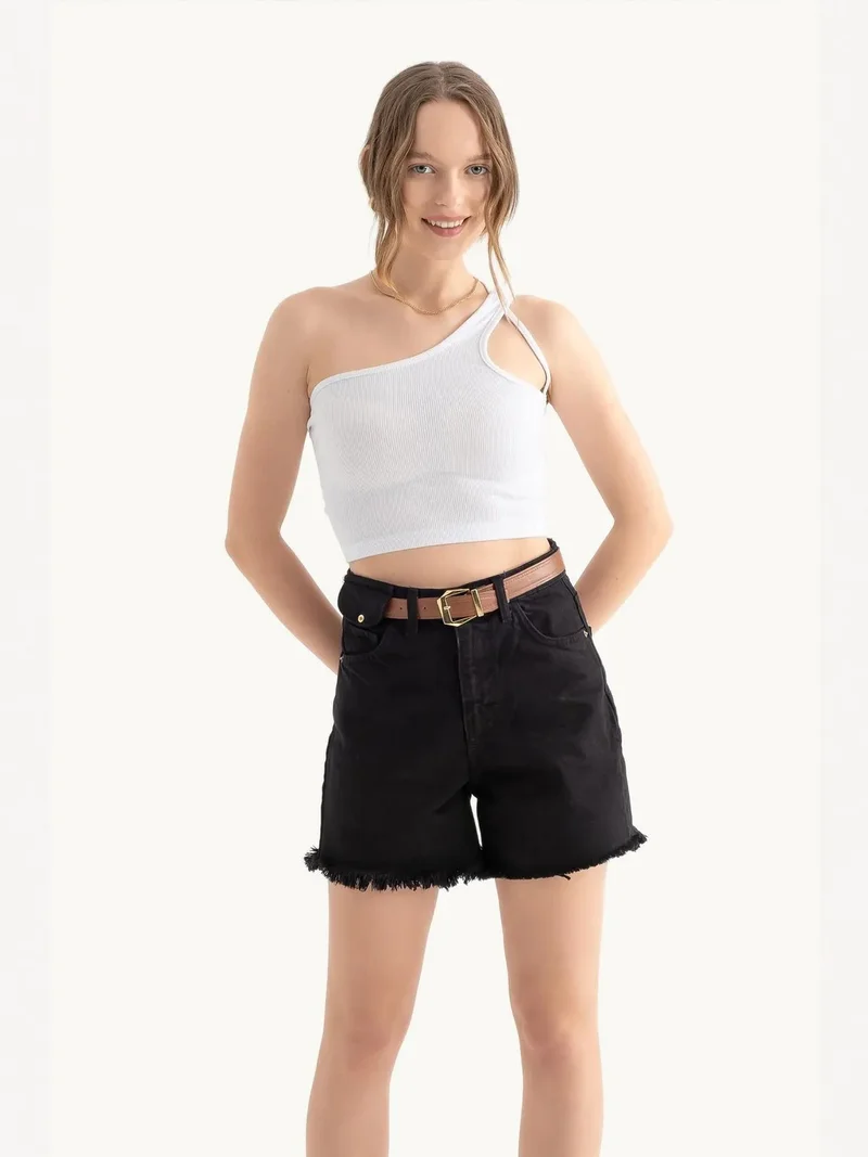 HICCUP One Shoulder Sleeveless Basic Crop Top