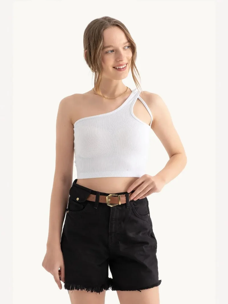 HICCUP One Shoulder Sleeveless Basic Crop Top