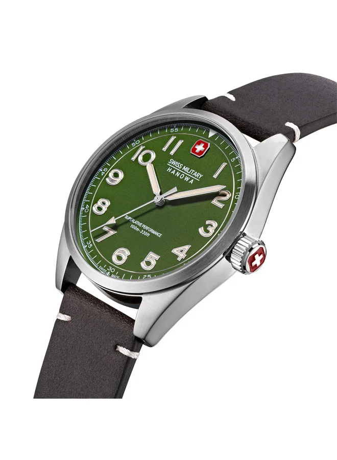 SWISS MILITARY HANOWA Falcon Watch For Men With Dark Brown Genuine Leather Strap - 42 mm