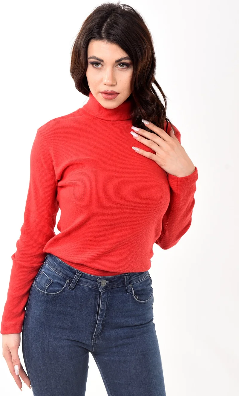 Belifanti Collection Women's Turtleneck Turtleneck Slim Fit Sweater Red