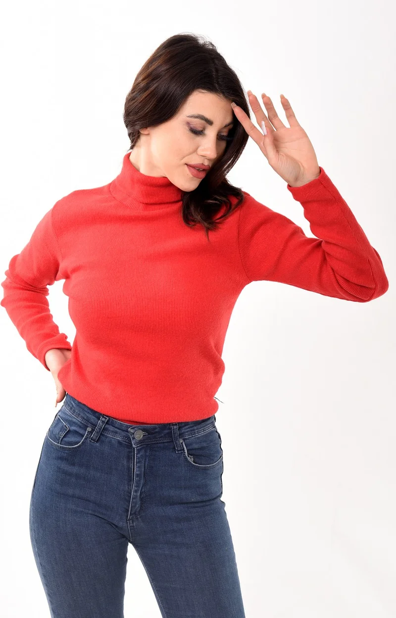 Belifanti Collection Women's Turtleneck Turtleneck Slim Fit Sweater Red