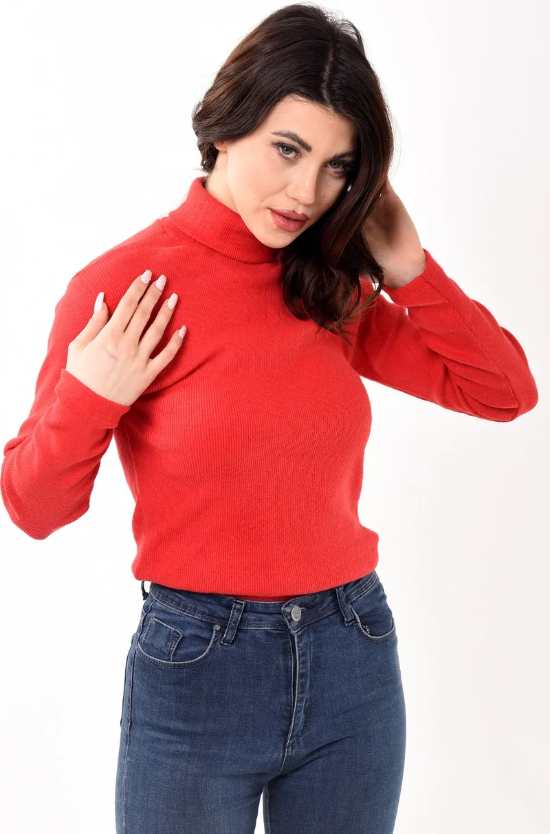Belifanti Collection Women's Turtleneck Turtleneck Slim Fit Sweater Red