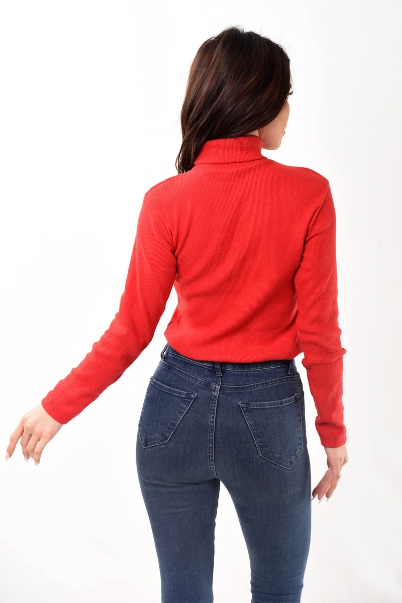 Belifanti Collection Women's Turtleneck Turtleneck Slim Fit Sweater Red