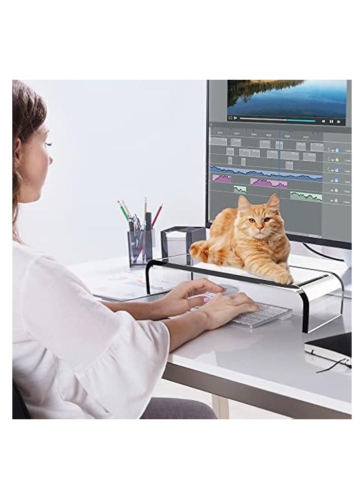 PROMASS - Premium Acrylic Monitor Stand, Custom Size Monitor Riser/Computer Stand for Home Office Business w/Sturdy Platform, PC Desk Stand for Keyboard Storage & Multi-Media Laptop Printer TV Screen - Image 1