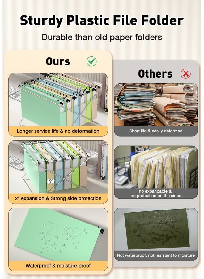 SHUTEX Extra Capacity Plastic Hanging File Folders,12 Pack Reinforced Expanding Hang Folder Legal Size,Accordian Pocket,Heavy Duty 2 Inch Expansion,Hanging Folder Organizer for Office Home, Pastel Colors - Image 3