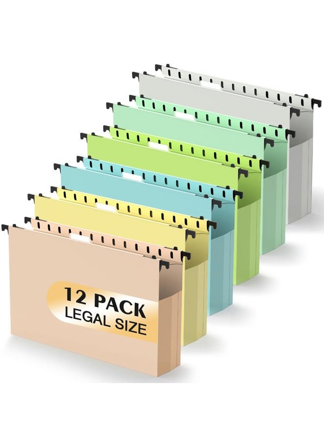 SHUTEX Extra Capacity Plastic Hanging File Folders,12 Pack Reinforced Expanding Hang Folder Legal Size,Accordian Pocket,Heavy Duty 2 Inch Expansion,Hanging Folder Organizer for Office Home, Pastel Colors - Image 1