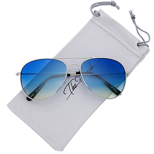 The Fresh Classic Metal Frame Oceanic Color Lens Aviator Sunglasses with Gift Box (Silver, Blue/Yellow) - Image 2