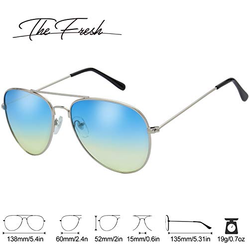 The Fresh Classic Metal Frame Oceanic Color Lens Aviator Sunglasses with Gift Box (Silver, Blue/Yellow) - Image 5