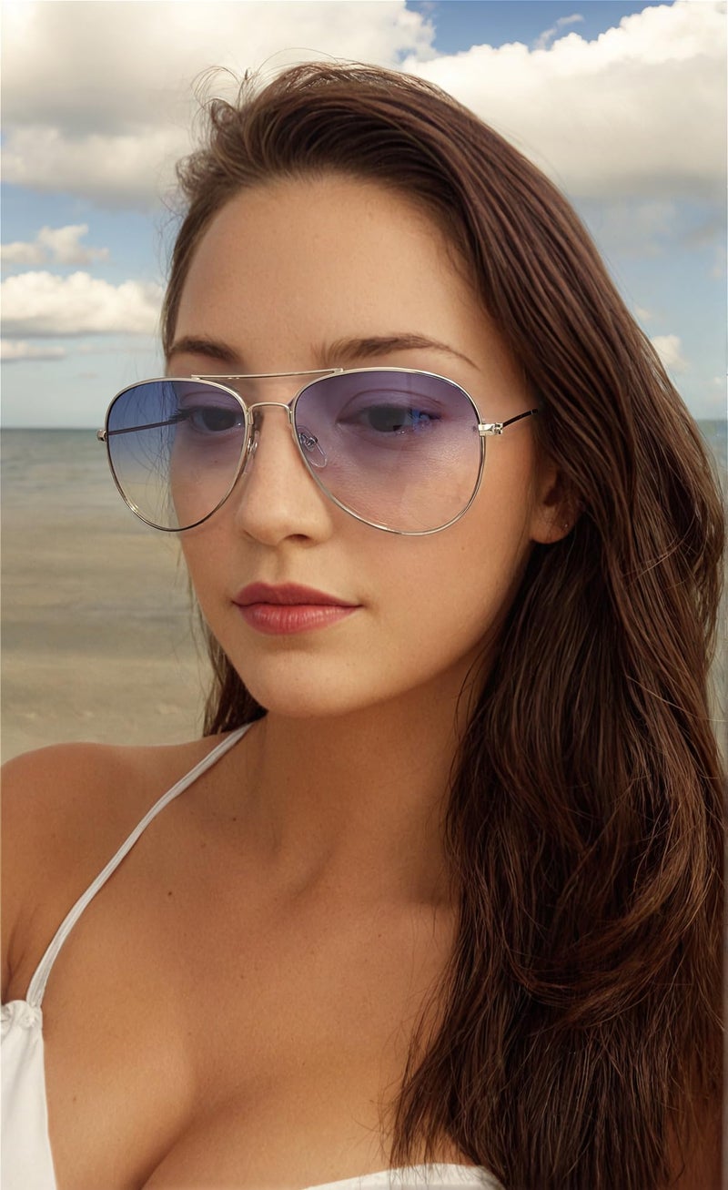 The Fresh Classic Metal Frame Oceanic Color Lens Aviator Sunglasses with Gift Box (Silver, Blue/Yellow) - Image 3