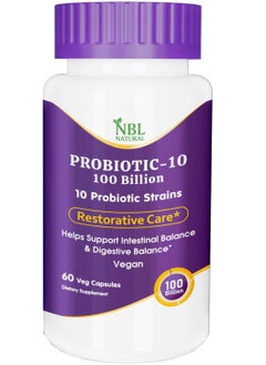 NBL Natural Probiotic-10, 100 Billion, with 10 Probiotics Strains, 60 Veg Capsules  - Image 1