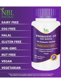 NBL Natural Probiotic-10, 100 Billion, with 10 Probiotics Strains, 60 Veg Capsules  - Image 5