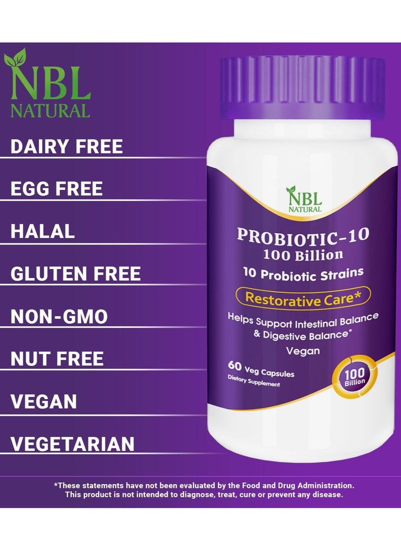 NBL Natural Probiotic-10, 100 Billion, with 10 Probiotics Strains, 60 Veg Capsules  - Image 5