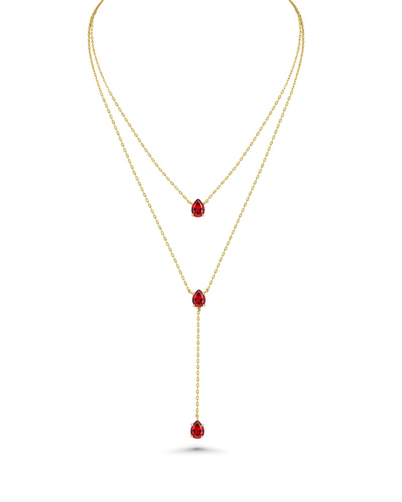SNGIA Long 18K Gold Plated Blue Green Red Layered Pendant Necklace For Women (Emerald, Ruby, Seafoam, Sky, Sapphire, Pink), Dainty Birthstone Necklace, Statement Necklace Jewelry Gifts. - Image 1
