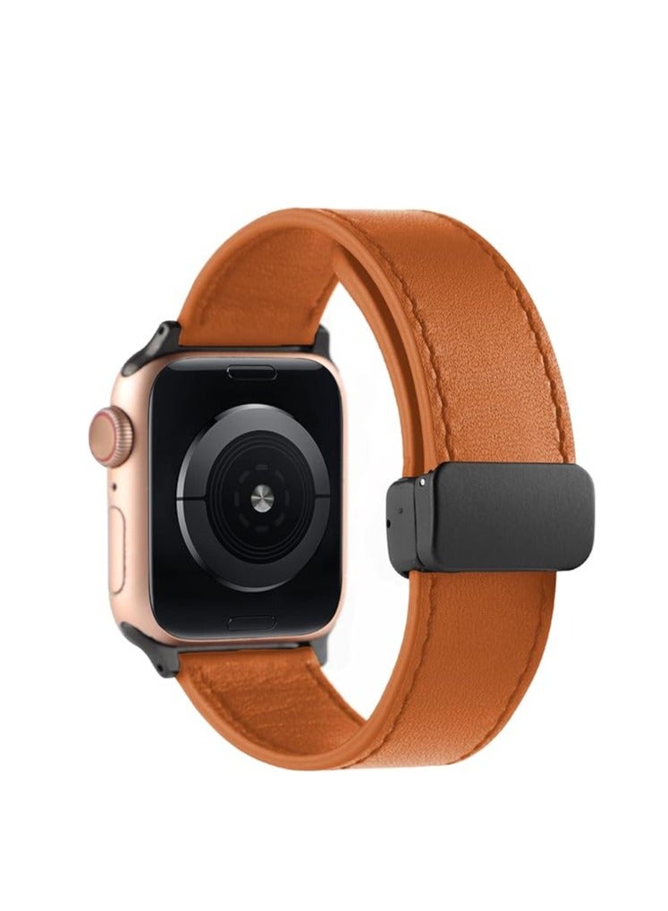 أحزمة جلدية متوافقة مع سوار ساعة Apple Ultra 49 مم 45 مم 44 مم 42 مم، حزام تصميم بإبزيم مغناطيسي من الجلد الأصلي لساعة iWatch Ultra SE2 SE Series 8 7 6 5 4 3 2 1 - Image 1