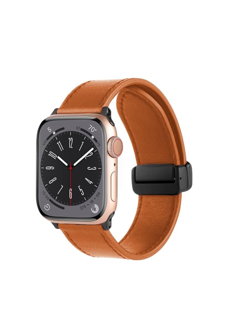 أحزمة جلدية متوافقة مع سوار ساعة Apple Ultra 49 مم 45 مم 44 مم 42 مم، حزام تصميم بإبزيم مغناطيسي من الجلد الأصلي لساعة iWatch Ultra SE2 SE Series 8 7 6 5 4 3 2 1 - Image 2