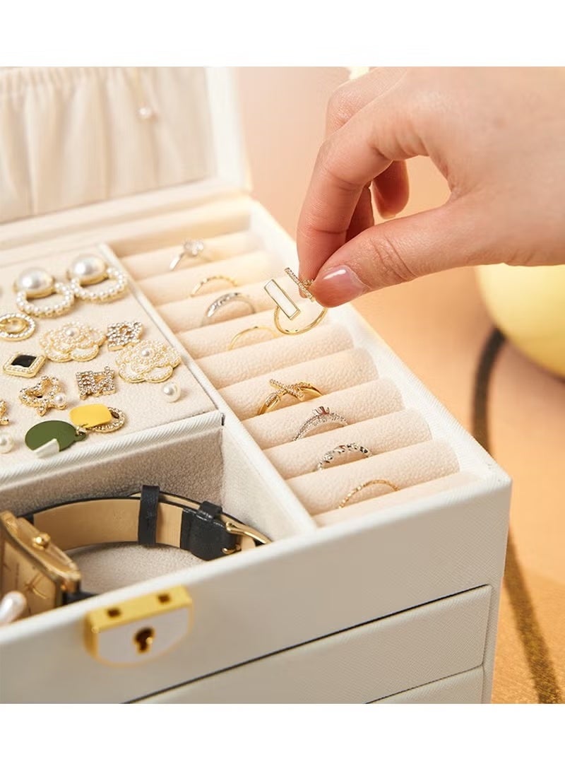 JUMEI White 3-Layer Jewelry Box Organizer for Women & Girls with Lock and Drawer – Portable Jewellery Storage Case with Removable Trays for Rings, Earrings, Necklaces, Bracelets & Sunglasses - Image 5