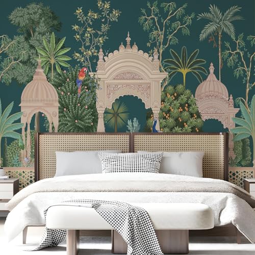 PAPER PLANE DESIGN Blue and Beige Vintage Exquisite Ethnic Wall Mural Wallpaper. Full Wall Coverage for Home. (Ds7) (6 X 8 FEET, Canvas Texture - Self Adhesive) - Image 2