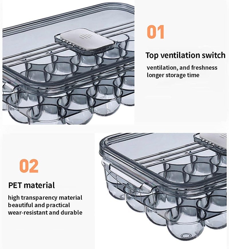 TORIOX حامل البيض توريوكس 24 شبكة صندوق تخزين البيض الشفاف سلة البيض حاوية البيض لحفظ البيض في الثلاجة سلة تخزين البيض الخارجية مع غطاء شفاف - Image 3