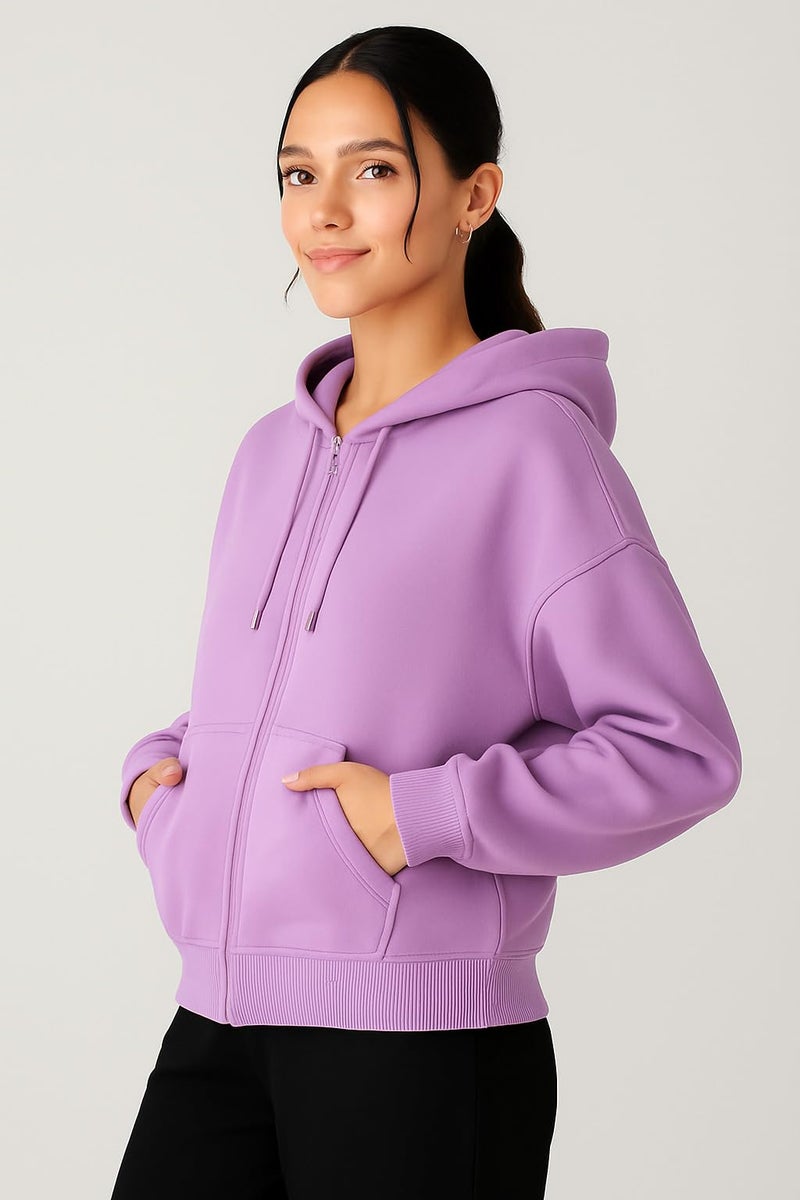 ADBUCKS Women's Oversized Winter Jacket Sweatshirts Casual Drawstring Clothes Zip Up Hoodie with Front Pocket Ii Womens Hoodies Ii (in, Alpha, XL, Lavender) - Image 2